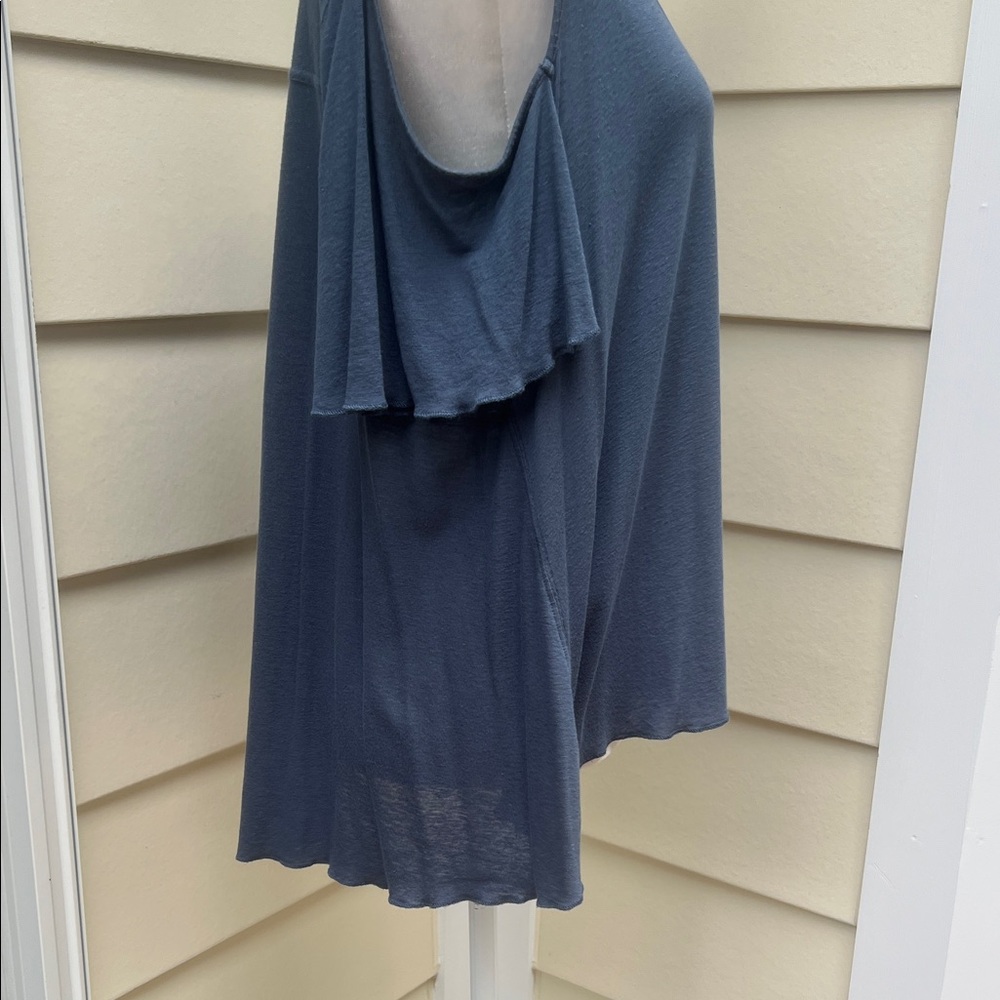 Free People Bittersweet Cold Shoulder Linen T Shirt Top Denim Blue Size Large - Picture 6 of 11